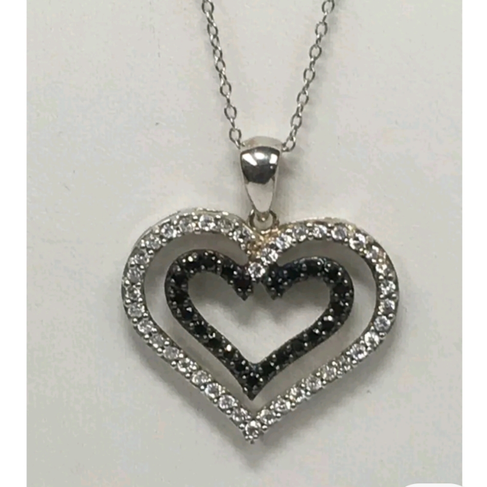 Cookie Lee Silver and Black Heart Necklace